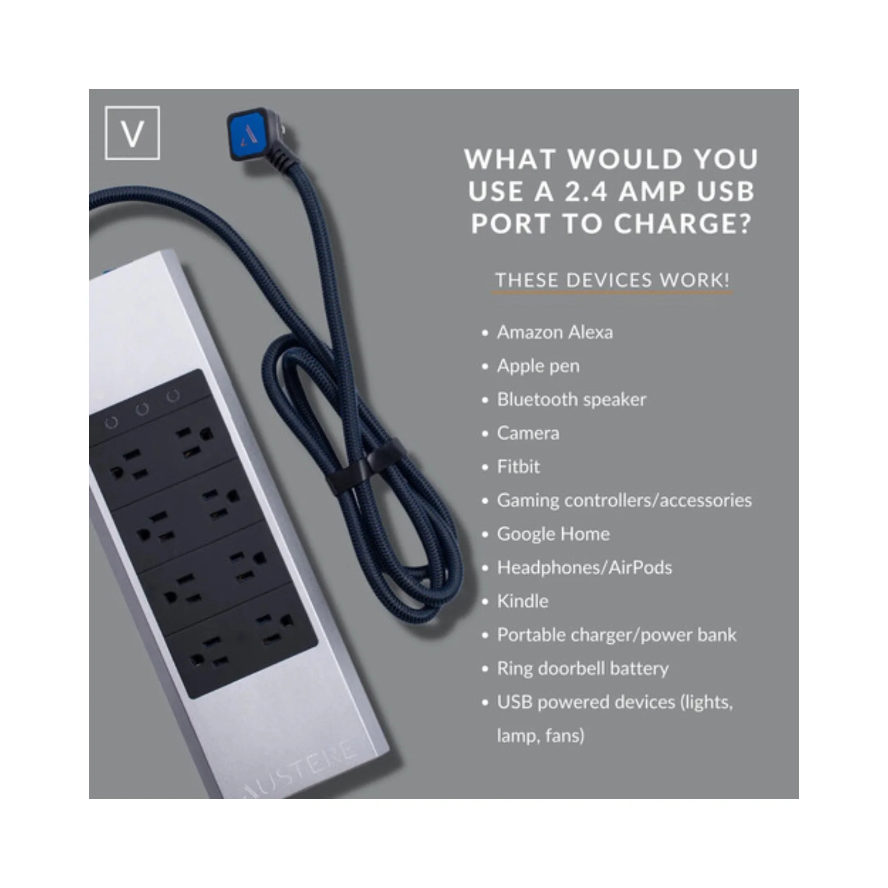 Austere V Series Power 8-Outlet With Omniport USB - Image 4