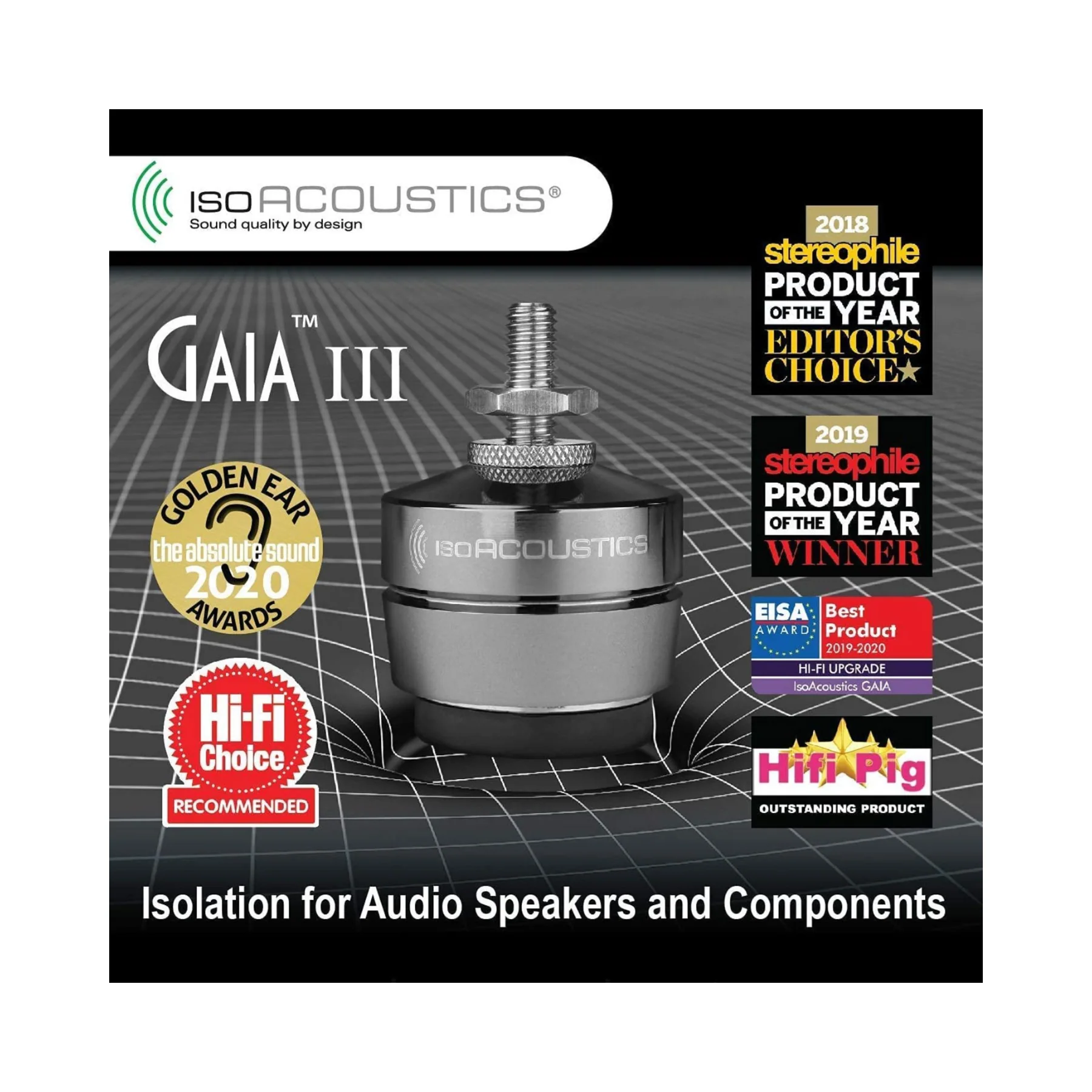 IsoAcoustics Gaia Series Isolation Feet for Speakers & Subwoofers (Gaia III, 70 lb max) – Set of 4 - Clearance / Open Box - Image 6