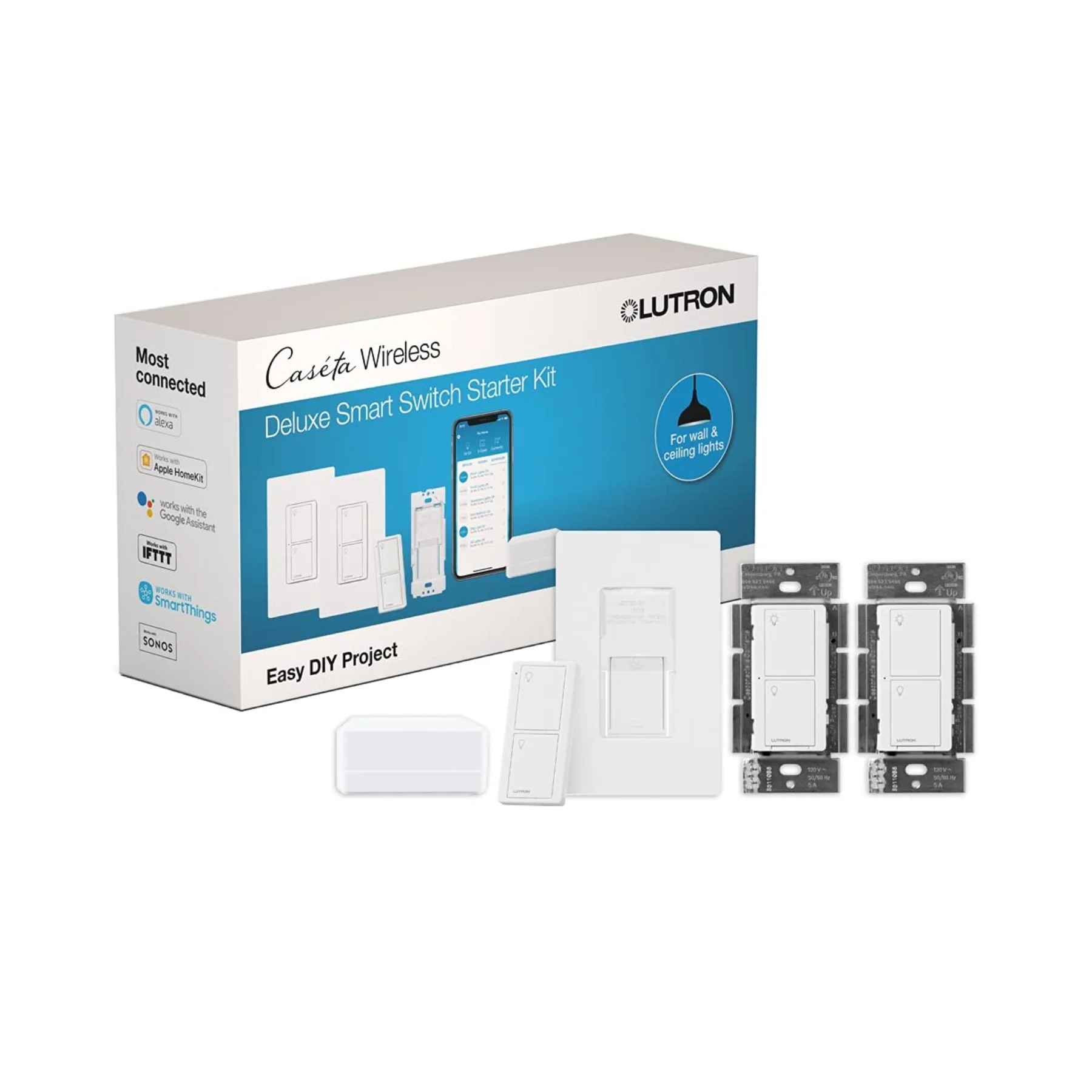 Lutron Caseta Deluxe Smart Switch Kit | P-BDG-PKG2WS-WH | White - Clearance / Open Box