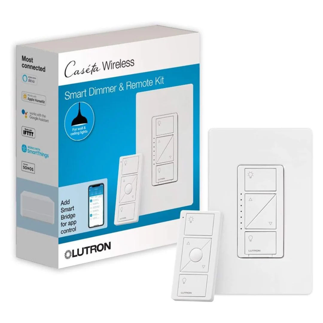 Lutron Caseta Smart Lighting Dimmer Switch and Remote Kit | P-PKG1W-WH | White