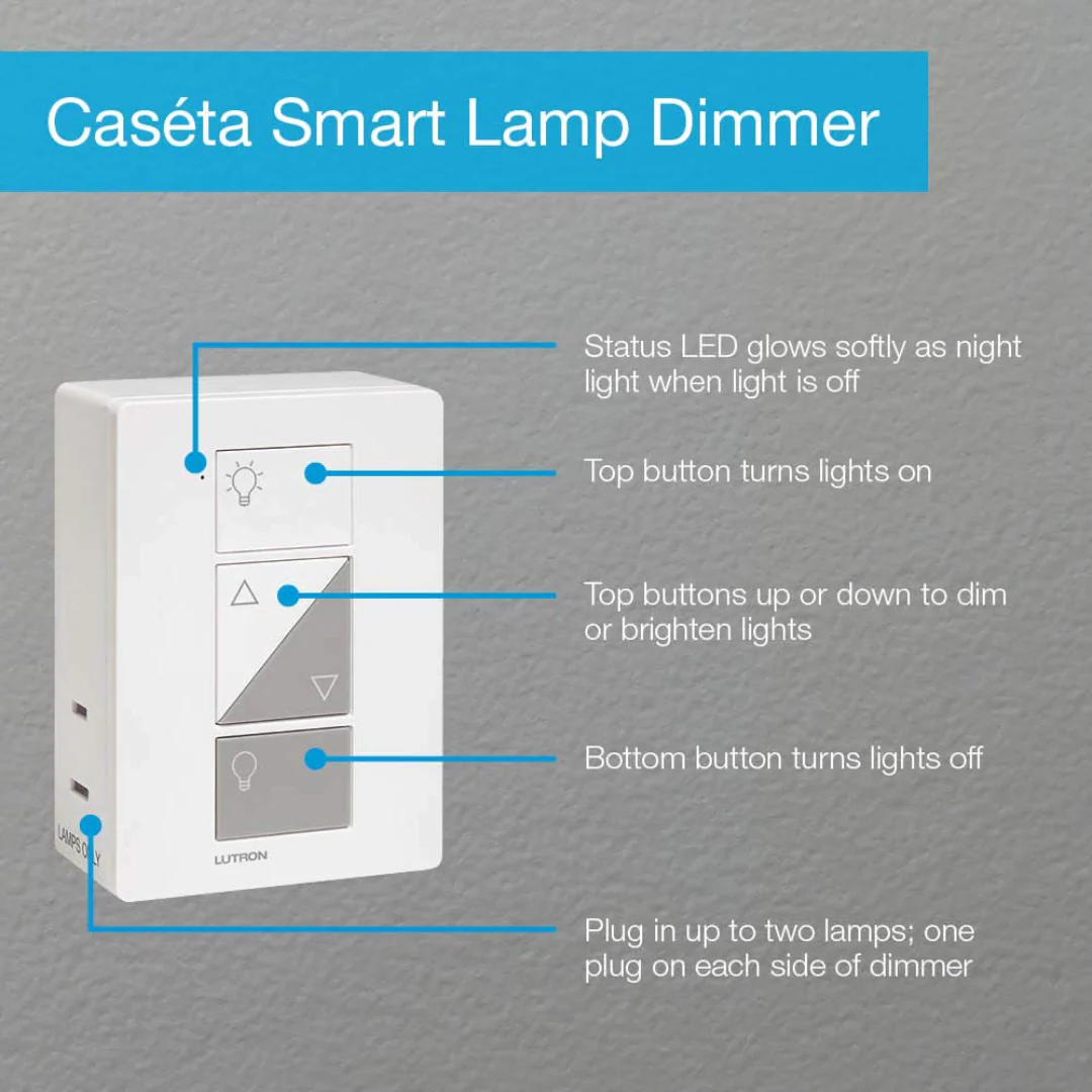 Lutron Caseta Smart Lighting Lamp Dimmer | PD-3PCL-WH | White - Image 4