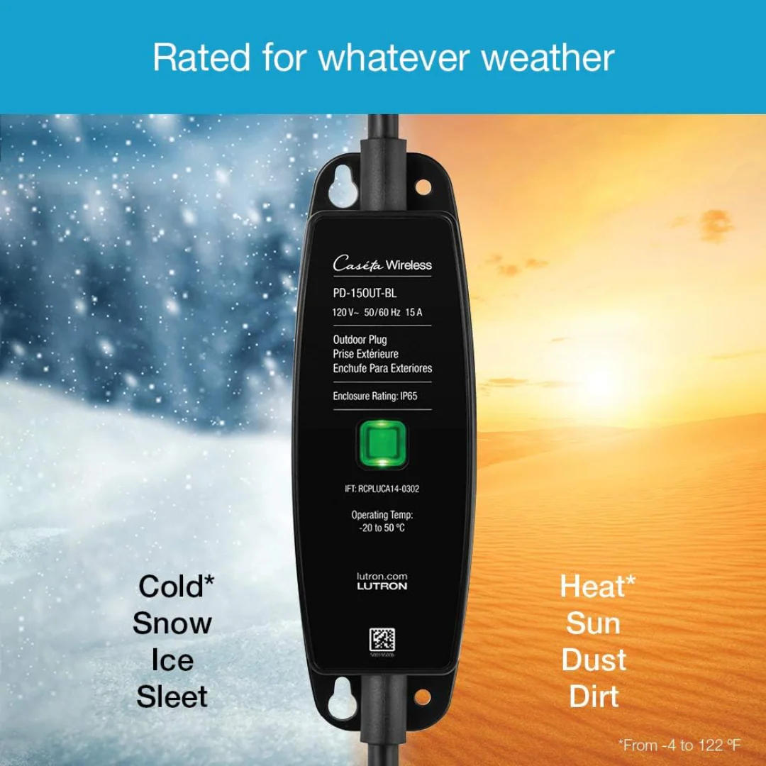 Lutron Caséta Weatherproof+ Outdoor Smart Plug On/Off Switch | for Landscape and String Lighting | PD-15OUT-BL | Black - Image 2