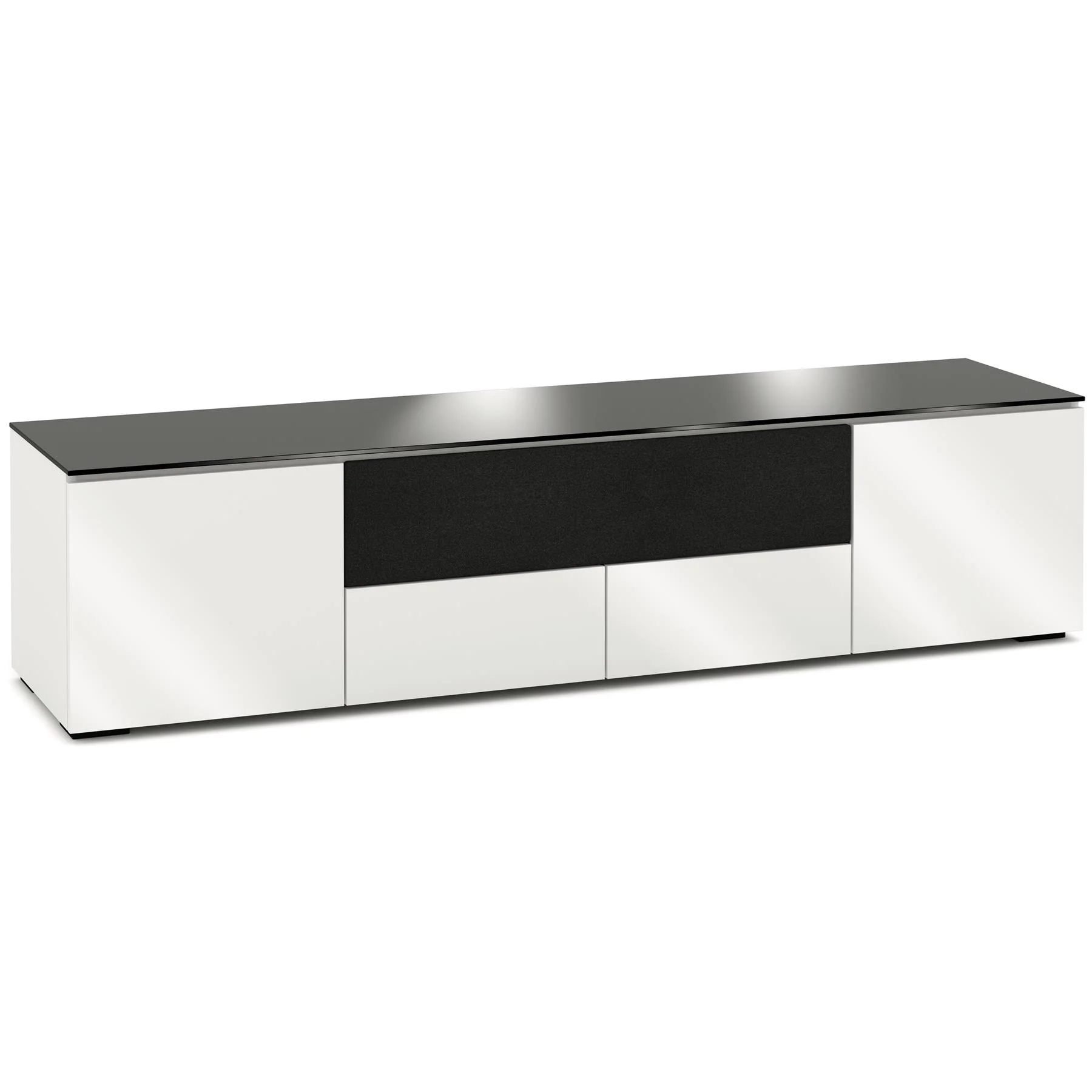 Miami 245 - Quad Audio/Video Cabinet with Integrated Speaker Location - Gloss White/Black Glass