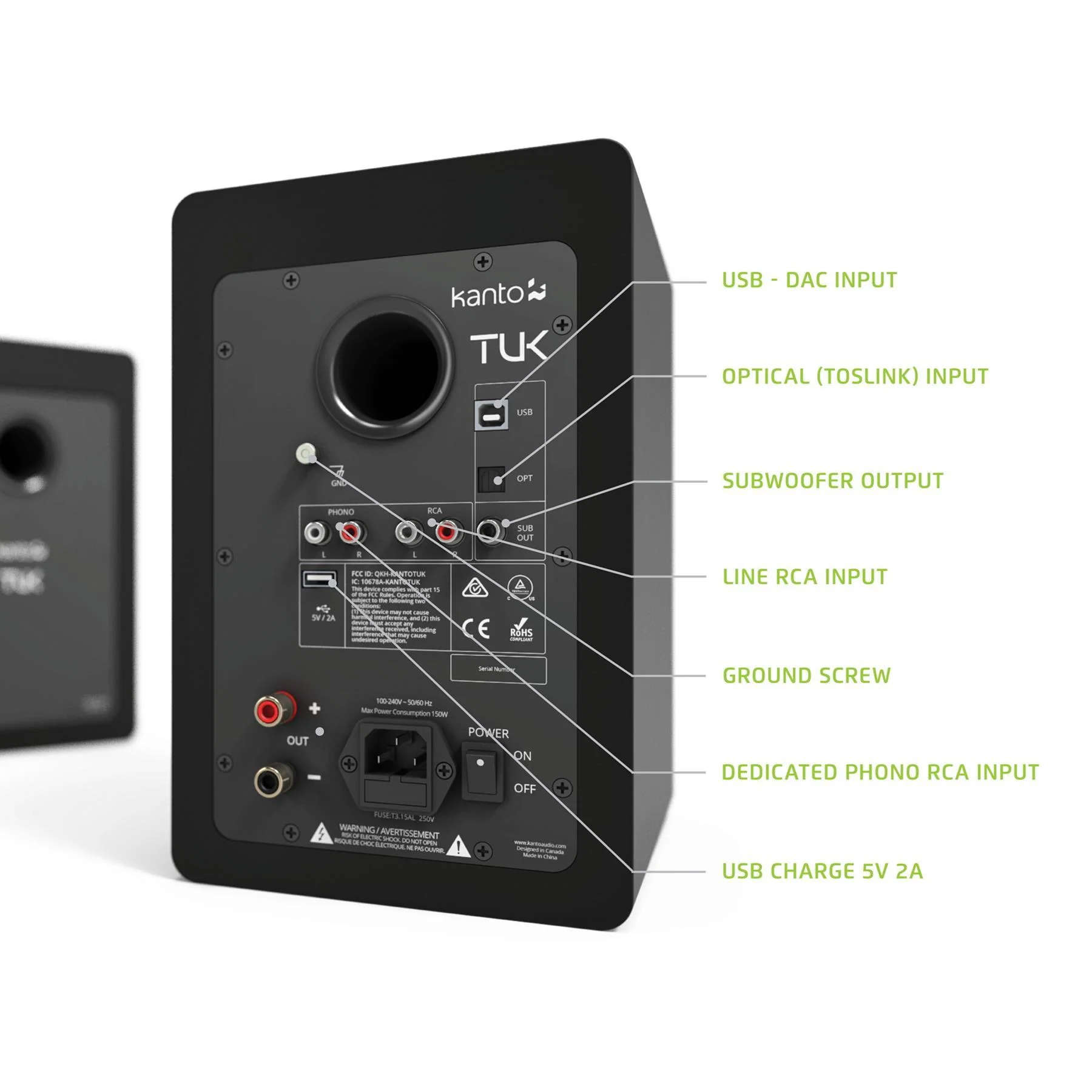Kanto TUK Powered Speakers with USB DAC, Phono Preamp, Bluetooth 4.2, and Headphone Out - Image 12