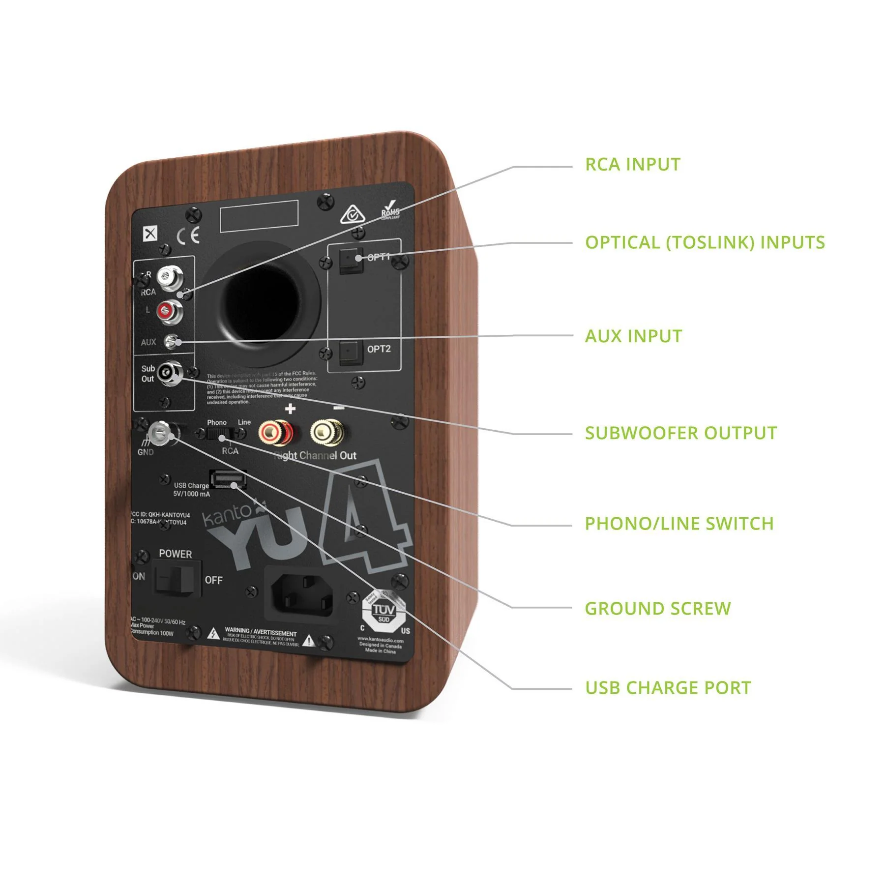 Kanto YU4 Powered Desktop speakers with Bluetooth and Phono Preamp - Image 9